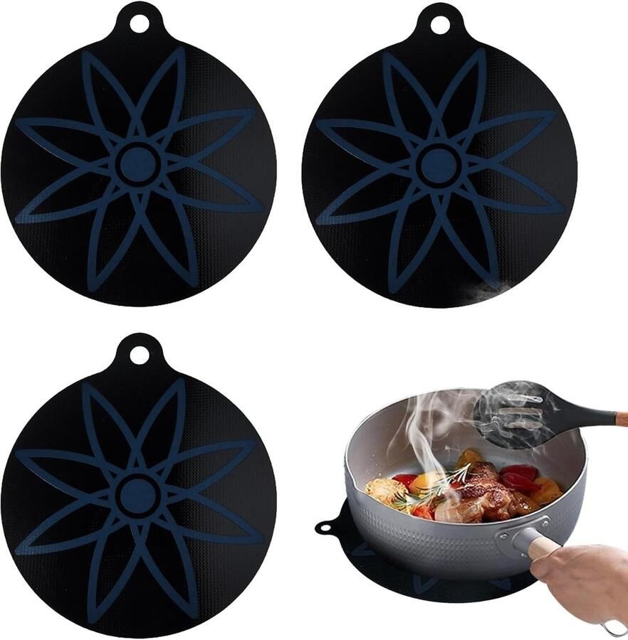 Set van 3 Beschermmatten voor Inductiekookplaten Thermochroom Antislip Vuilafstotend en Kr scratchbestendig 24 x 26 cm Keukenaccessoires Onderzetters Kookplaatbescherming