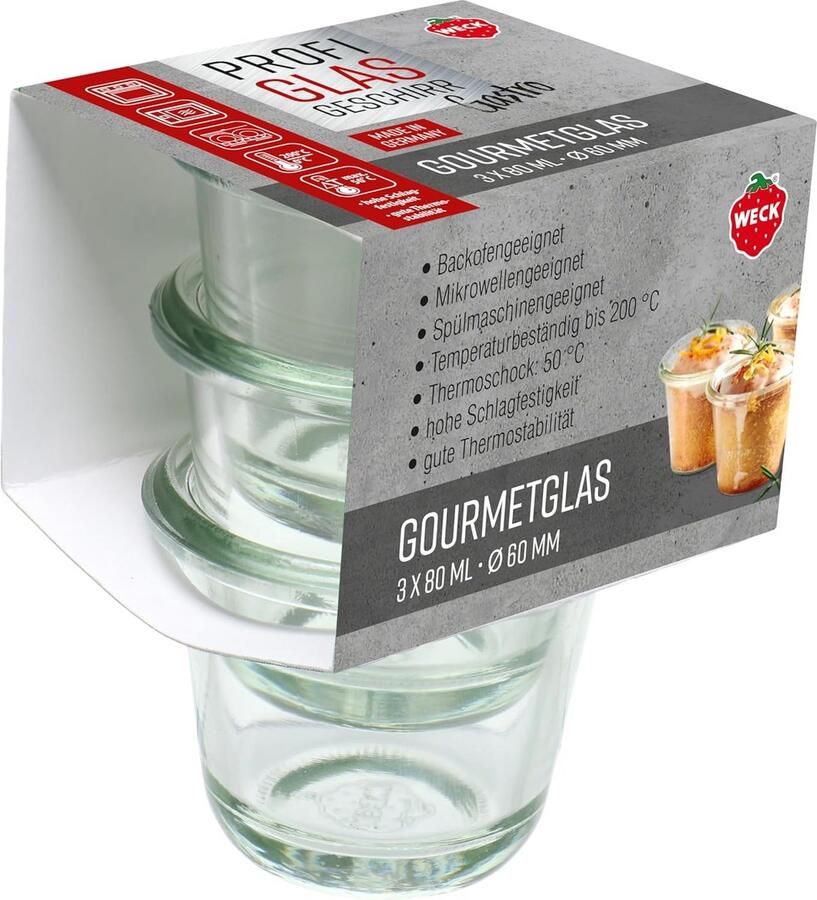 Gourmetglazen Set Kleine potjes Porties bewaren Ovenbestendig glas 3 x 80 ml Transparant