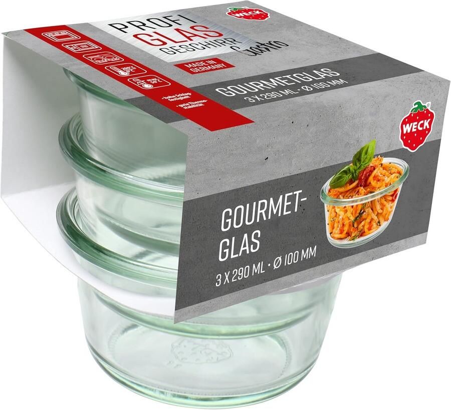 Gourmetglazen Set Conserveerglazen Kleine porties bewaren Ovenbestendig 3 stuks 290 ml Transparant
