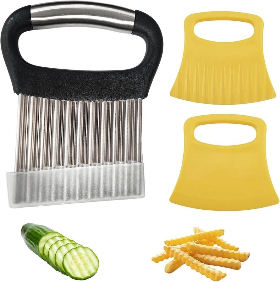 Set van 3 golvende groentesnijders multifunctionele groentesnijder en frietsnijder met ergonomische handgreep golfmes aardappel en groenten voor eenvoudig snijden in de keuken