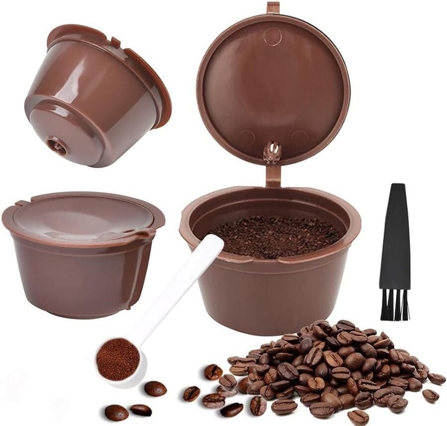 Set van 3 Herbruikbare Koffiecapsules voor Dolce Gusto Machine met Koffielepel en Reinigingsborstel Duurzame Koffiepads voor Thuisgebruik en Milieuvriendelijk Koffiezetten