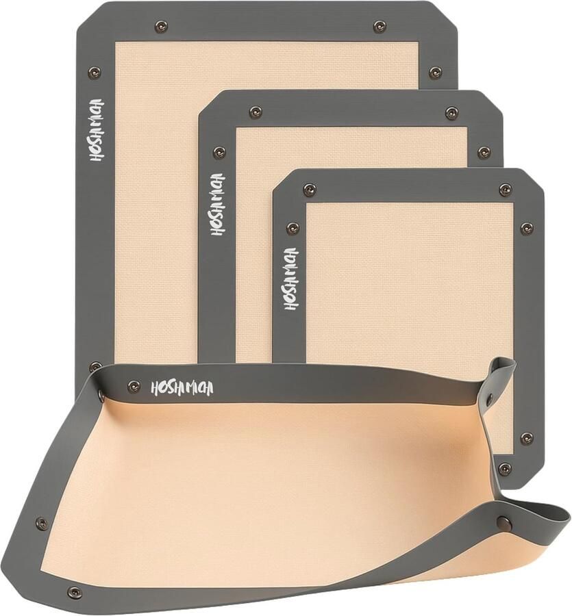 Set van 3 Herbruikbare Siliconen Bakmatten Maten XL M S Antiaanbak Opvouwbare Randen & Knopen voor Oven Airfryer en BBQ