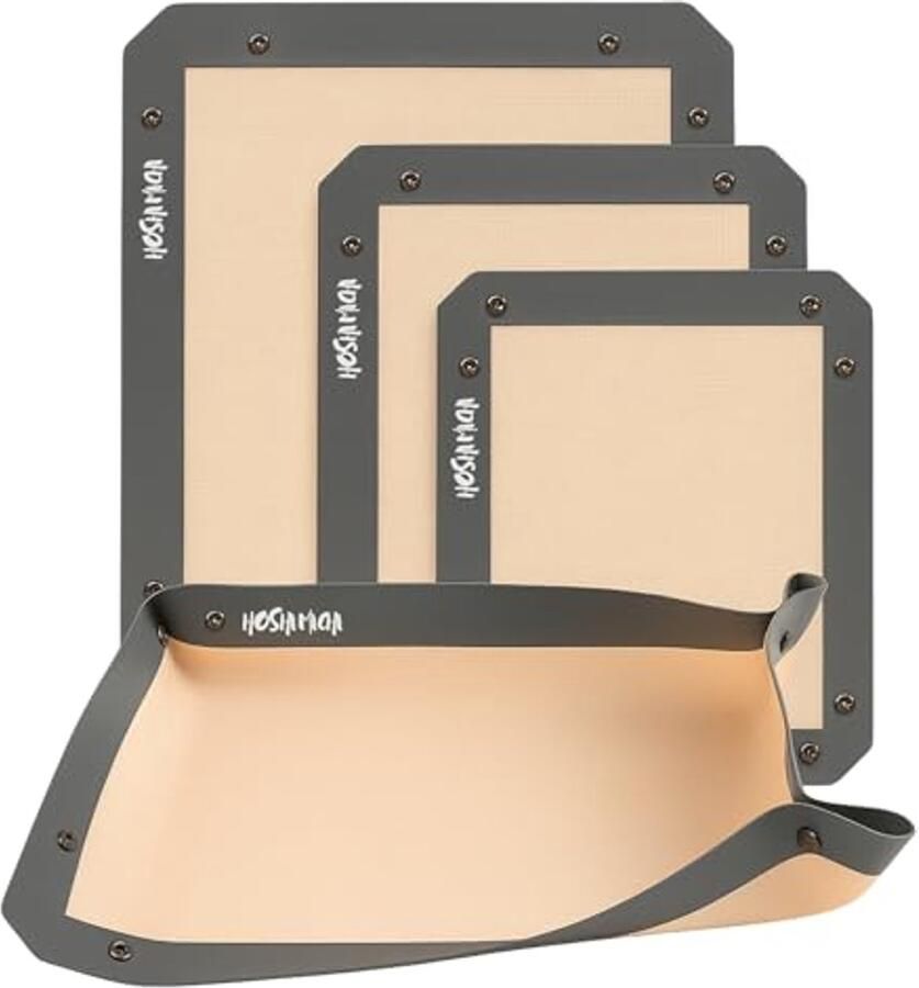 Set van 3 Herbruikbare Siliconen Bakmatten Maten XL M S Antiaanbak Opvouwbare Randen & Knopen voor Oven Airfryer en BBQ