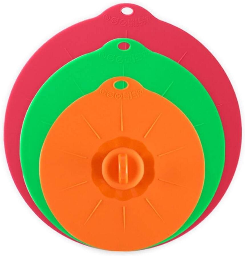 Set van 3 Herbruikbare Siliconen Deksel Matten Luchtdicht & Zuignap voor Potten en Borden