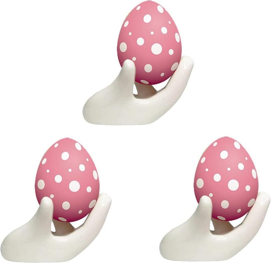 Set van 3 Keramische Handvormige Eierhouders voor Paasdecoratie