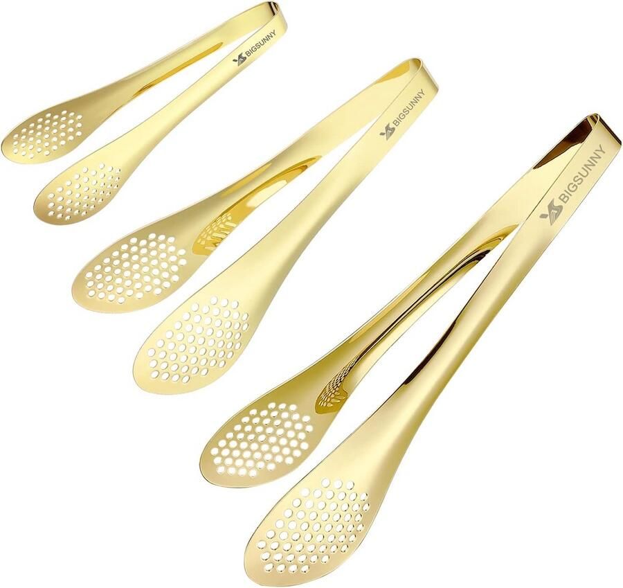 Set van 3 Luxe RVS Keukentangen voor Serveren en Koken