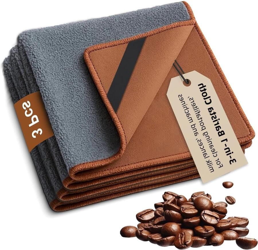Set van 3 Microvezeldoeken 30x30CM voor Barista Dubbelzijdige Doeken voor het Reinigen van Koffiemachines en Porta Filters Zeer Absorberend en Duurzaam