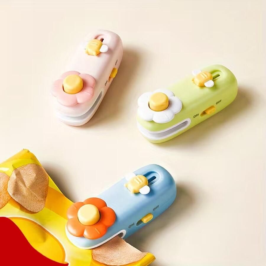 Set van 3 mini magnetische zaksluiters oplaadbare voedselbewaarder ingebouwde snijder schattig cartoonontwerp gemakkelijk te sluiten openen snackzakjes