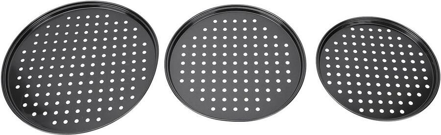 Set van 3 Perforated Ronde Pizzaplaten voor Oven Ideaal voor Thuisbakken van Bevroren en Vers gemaakte Pizza's Antiaanbaklaag en Handgrepen