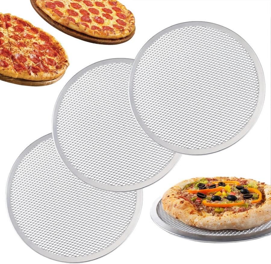 Set van 3 Pizza Schermen 12 Inch Naadloos Aluminium Gaas Bakplaat