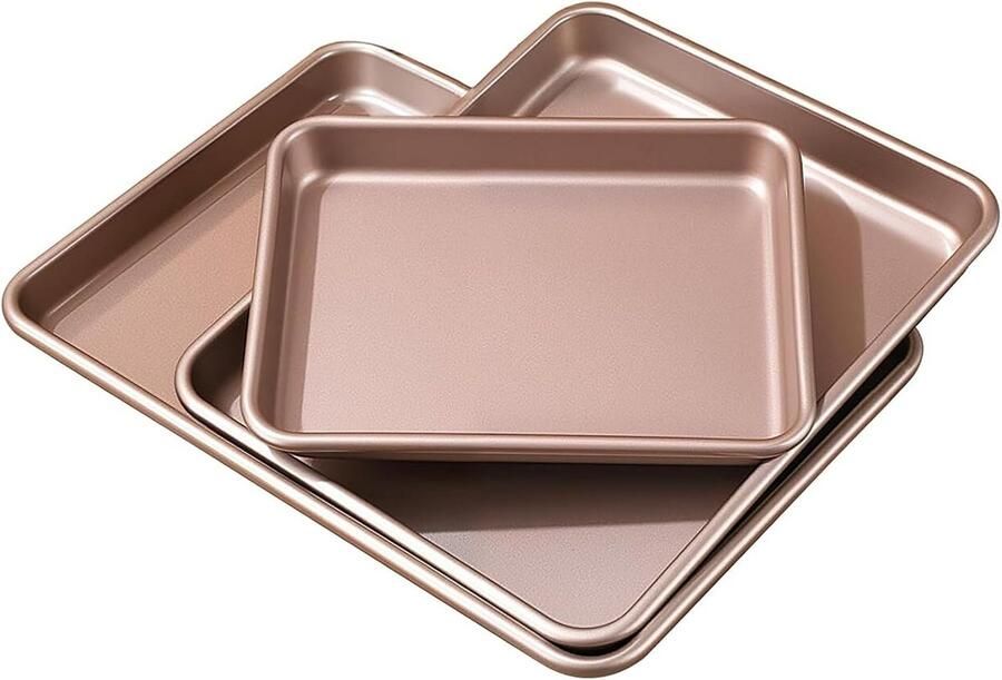 Set van 3 Rechthoekige Bakplaten Koolstofstaal met Antiaanbaklaag Oven Schalen voor Bakken en Braden