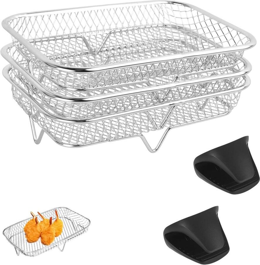 Grillrooster Set Oven Racks Gelijkmatig Koken Stapelbaar Ontwerp 3 Stuks Zilver