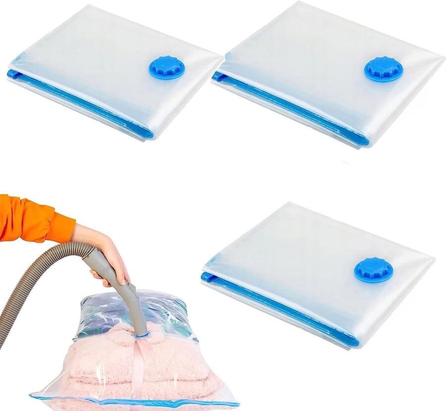 Set van 3 Reis Vacuumzakken voor Kleding Luchtdichte Opslag 60 x 40 cm Ideaal voor Reizen en Kledingopslag