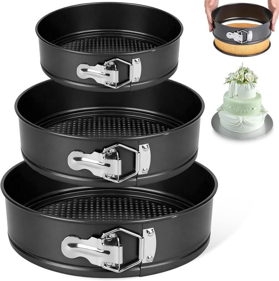 Set van 3 ronde bakvormen met uitneembare bodem ideaal voor taart quiche en pizza anti-aanbaklaag 20cm 22cm 24cm