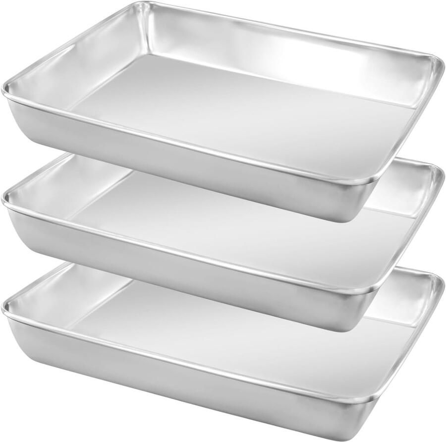 Set van 3 Ronde Roestvrijstalen Bakplaten 36 x 28 x 5.5 cm voor Taarten Pizza en Groenten