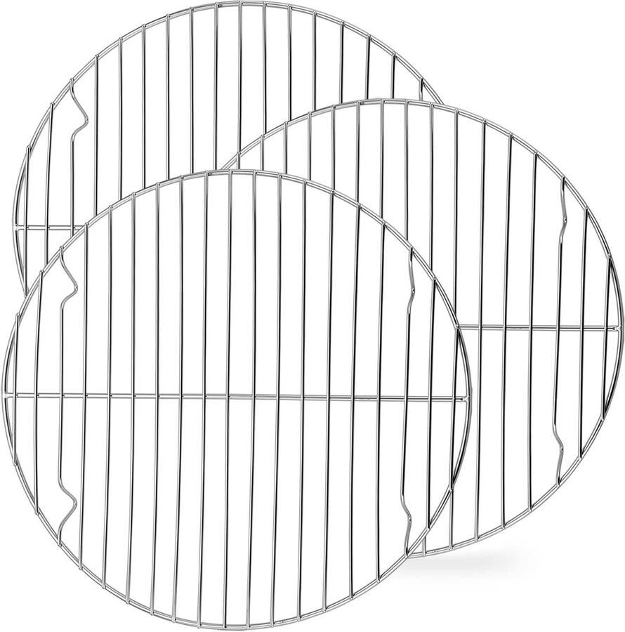 Set van 3 Ronde RVS Kookrekken Stoom- en Grillrooster voor Airfryer Snelkookpan en Oven (25 5 cm)