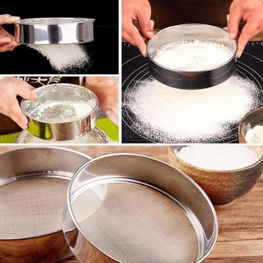 Set van 3 Ronde Zeefjes en Filteren van Roestvrij Staal met Lange Handgreep voor Bakken en Koken Fijn Gaas voor Meel en Voedsel - Foto 2