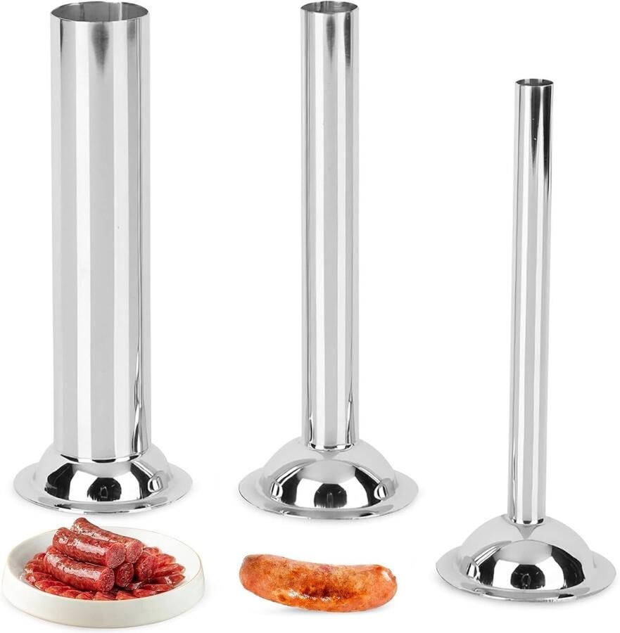 Set van 3 RVS Vleesworst Vulbuizen Ø12mm 19mm 32mm voor Handmatige en Elektrische Vleesmolen Ideaal voor Thuisgebruik en BBQ
