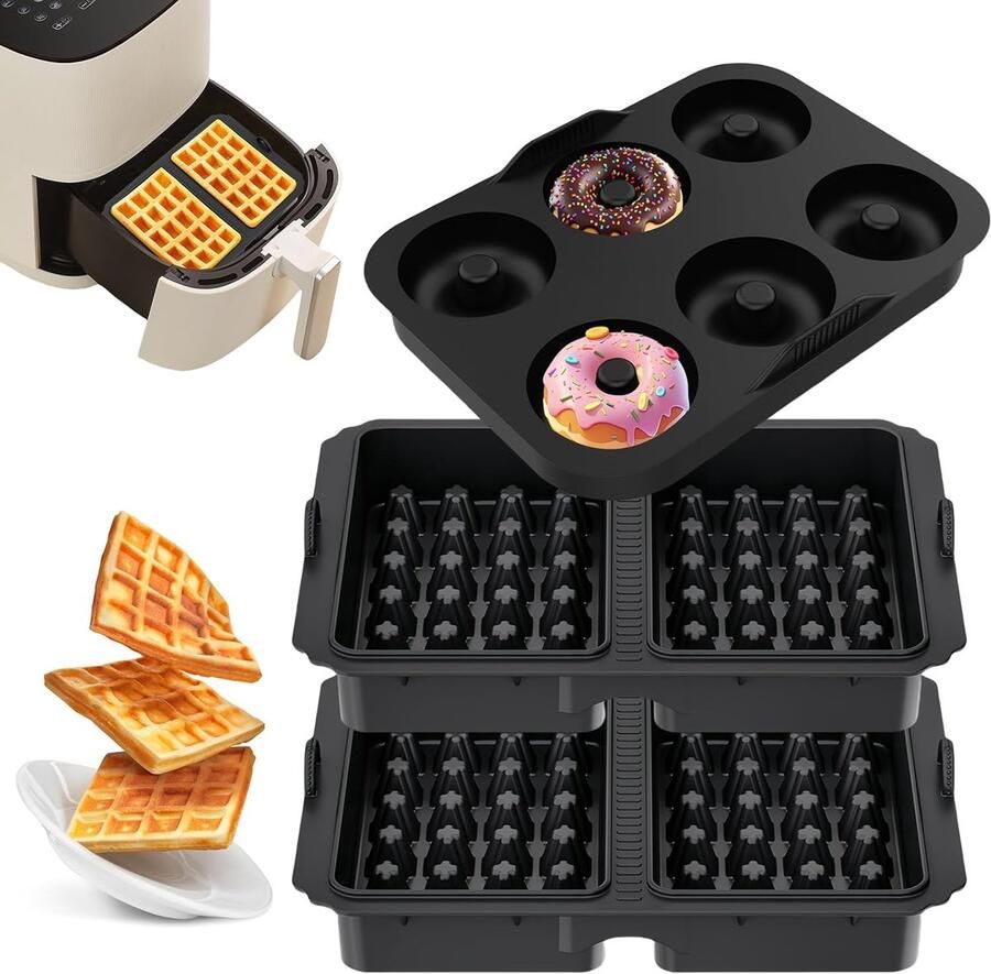 Set van 3 silicone air fryer liners air fryer silicone liner waffle silicone liner silicone donut mold geschikt voor Ninja AF300EU AF400EU AF451EU SL400EU AF500DE