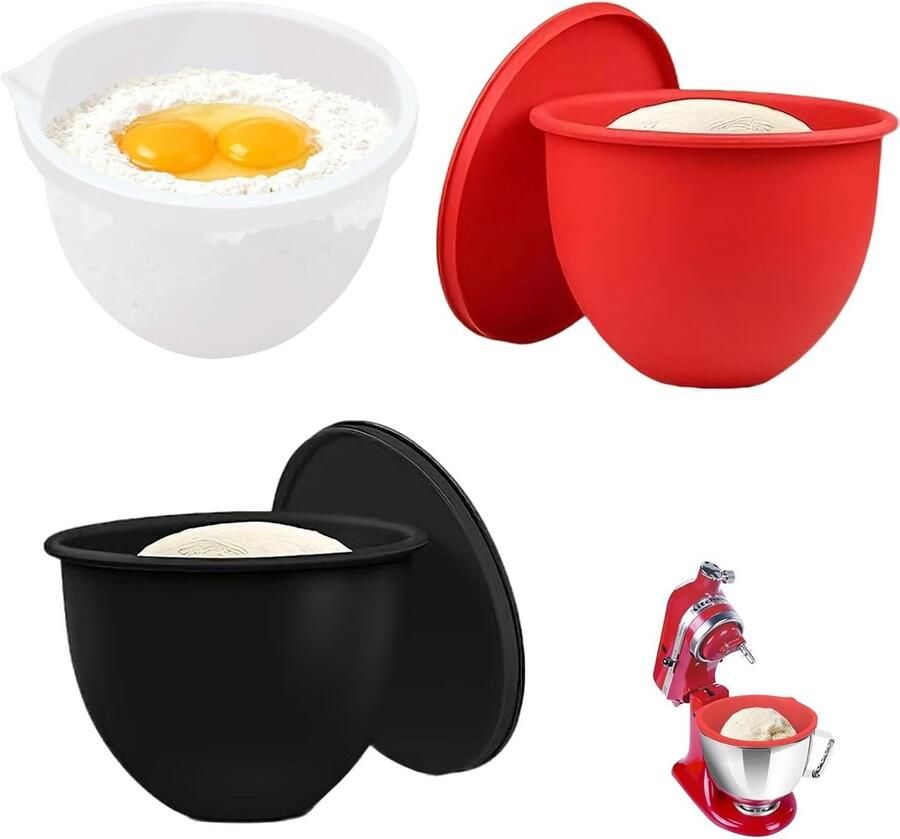 Set van 3 siliconen inzetstukken voor staande mixer vervangbare mengkom met deksel vaatwasmachinebestendig ideaal voor bakken en koken