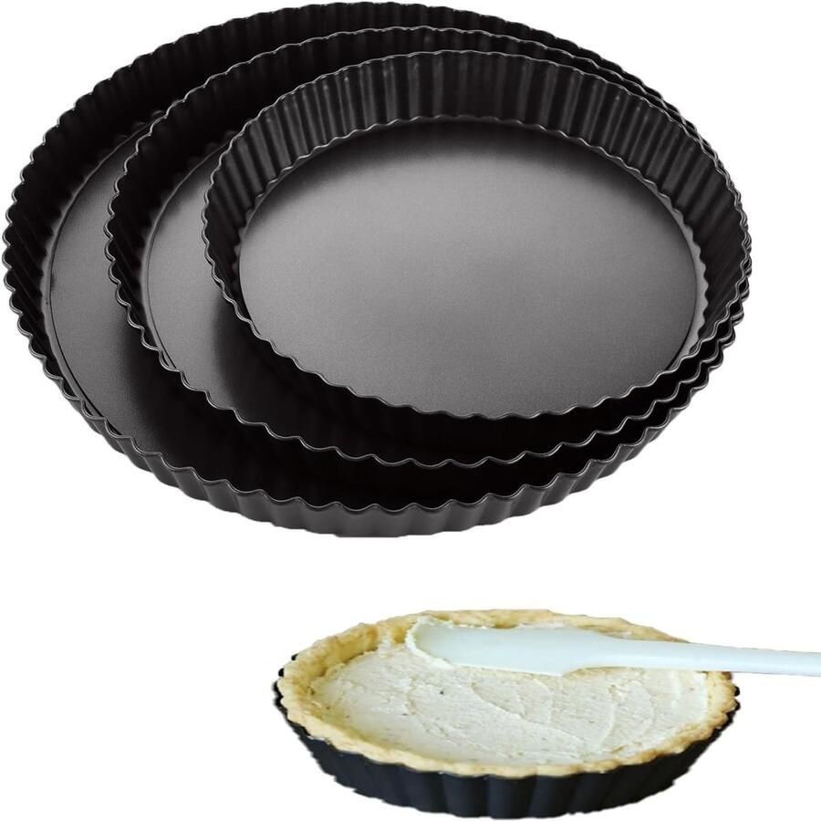Set van 3 Taartvormen met Losse Bodem 20 24 28 cm in Carbonstaal Antiaanbaklaag voor Pizza Tarte Cheesecake en Quiche Hoogte 3 cm