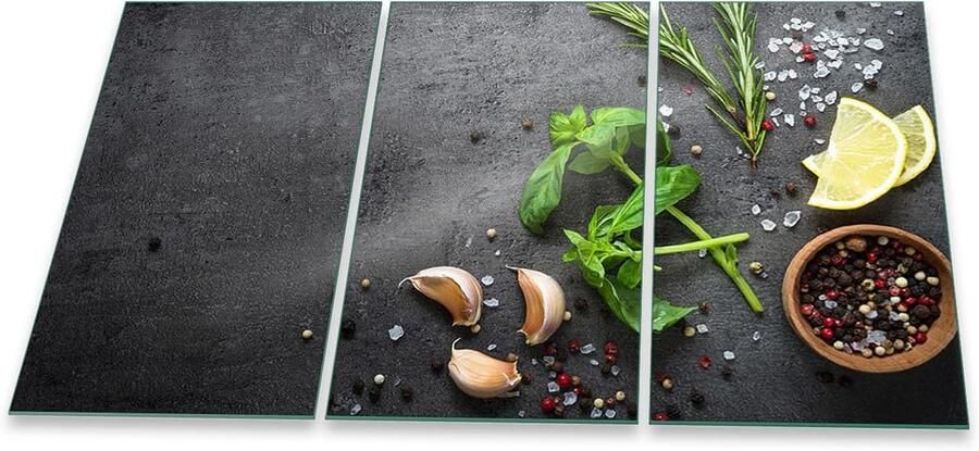 Set van 3 Universele Kookplaat Afdekplaten Glas 90x52 cm Hittebestendig Snijplank en Spatscherm