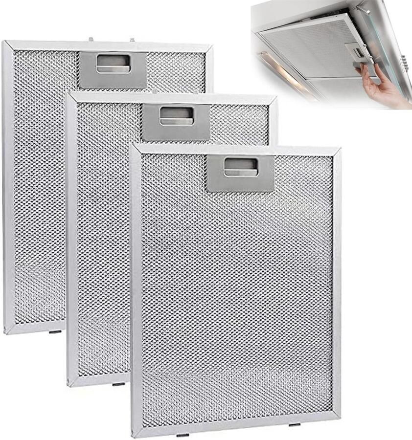 Set van 3 vetfilters met rooster aluminium gaasfilter 5-laags keukenfilter voor afzuigkappen (320 x 260 mm) Geschikt voor merken vervangingsfilters vetafscheiding