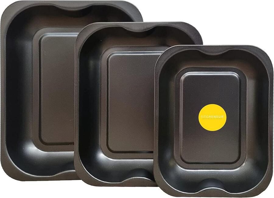 Set van 3 zwarte braadblikken en bakvormen voor oven antiaanbak en gemakkelijk schoon te maken