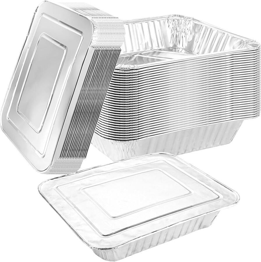 Set van 30 aluminium grillschalen met deksel 3500 ml wegwerpschalen van aluminiumfolie met deksel voor bakken braden koken kleine container 32 x 26 cm - Foto 1