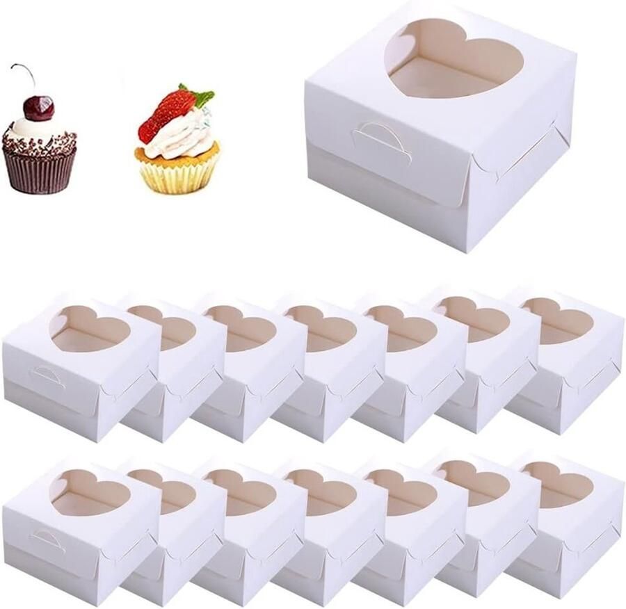 Set van 30 Mini Cake Dozen met Duidelijk Venster Hartvormig voor Cupcakes Muffins en Taarten 10 x 10 x 6 5 cm