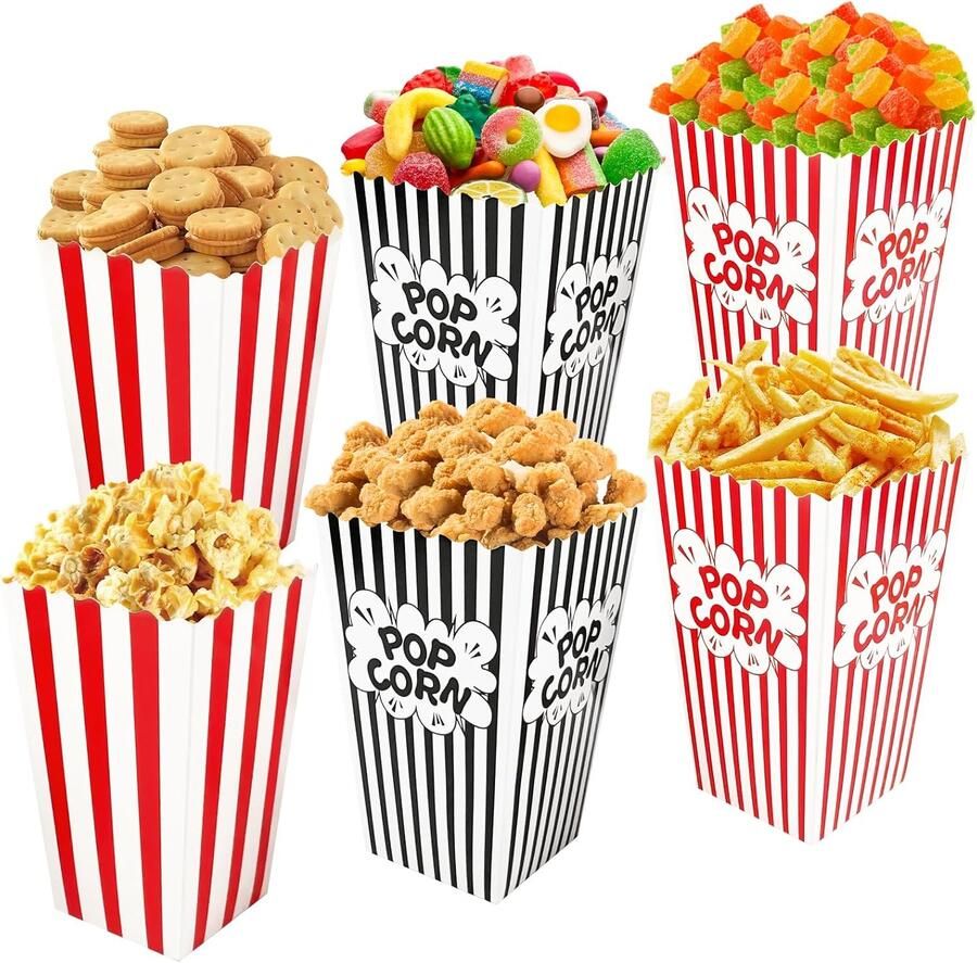 Set van 30 popcornzakjes 11 x 5 cm rood wit gestreepte popcornzakken snackzakjes voor snacks chips popcorn koekjes party bruiloft