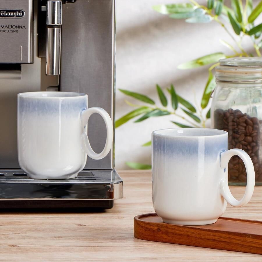 Set van 4 350 ml keramische koffiekop met handvat voor thee cappuccino latte cacaosap melk warme chocolademelk met grappige kleurverloop blauwe mok housewarming geschenken voor
