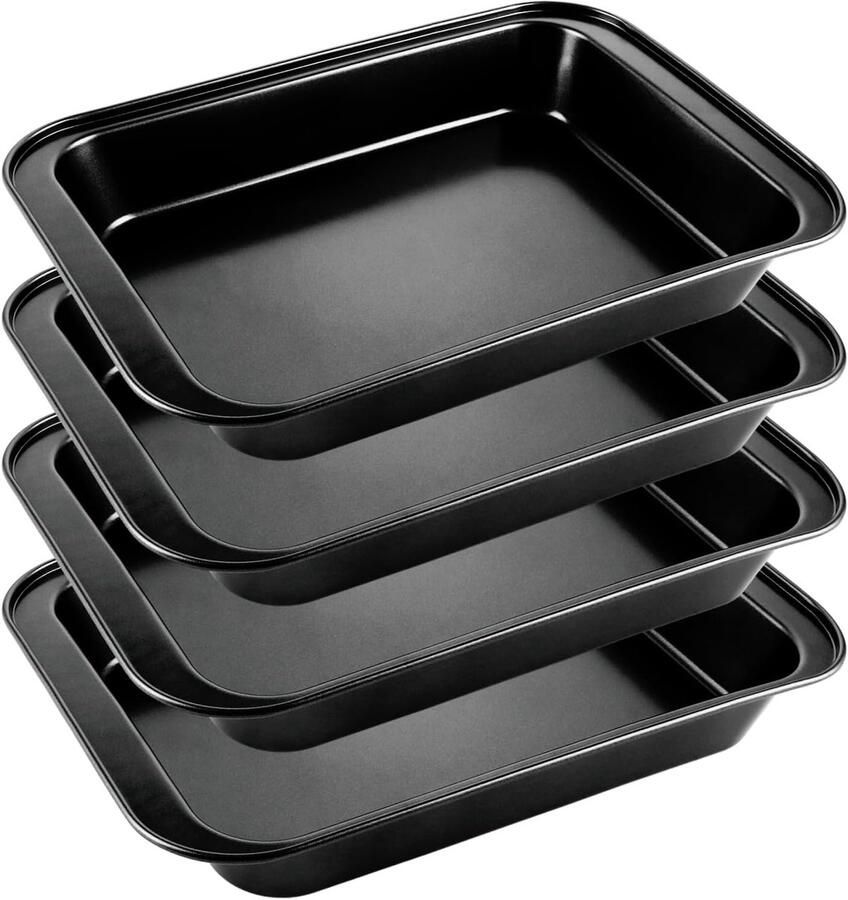 Diepe Bakplaat Set van 4 RVS Ovenplaten voor Brownies Lasagne en Taarten Gezond en Makkelijk Schoon te Maken 31.8 x 25 x 5 cm