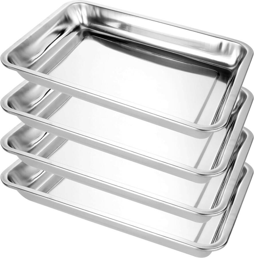 Set van 4 Bakplaten 39 x 29 x 4 8 cm Rechthoekige Ovenplaat Diepe Bakplaat van RVS voor Taarten Grillen en Serveren