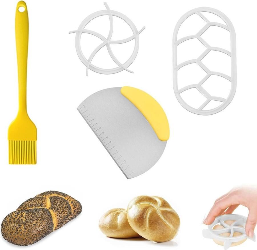 Set van 4 broodjesstempels met deegschraper voor perfect zelfgemaakt brood