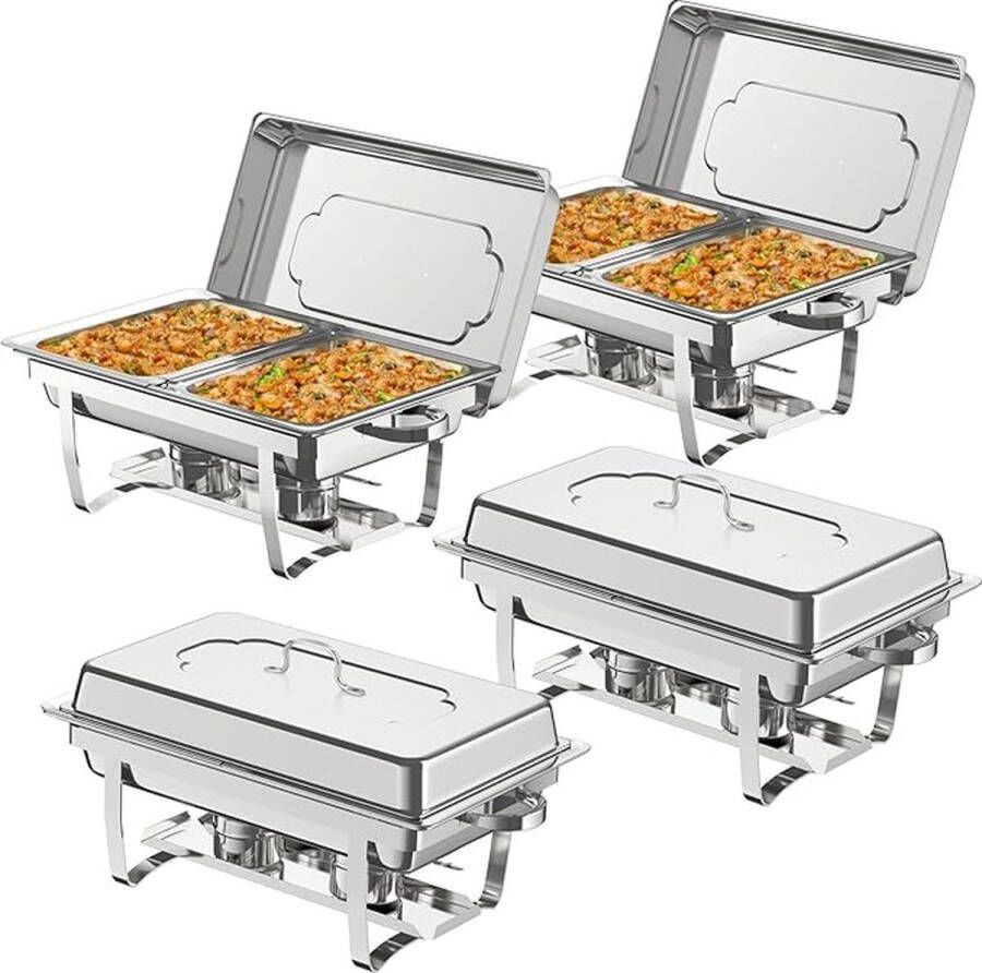 Set van 4 Chafing Dishes 8QT 9L Buffetservers Catering Warmhouders met Halve Grootte Voedselcontainers Ideaal voor Catering Buffetten en Bruiloften