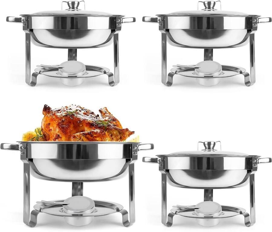 Set van 4 Chafing Dishes voor Buffet RVS Warmhoudschalen met Deksel voor Feesten Catering en Picknicks