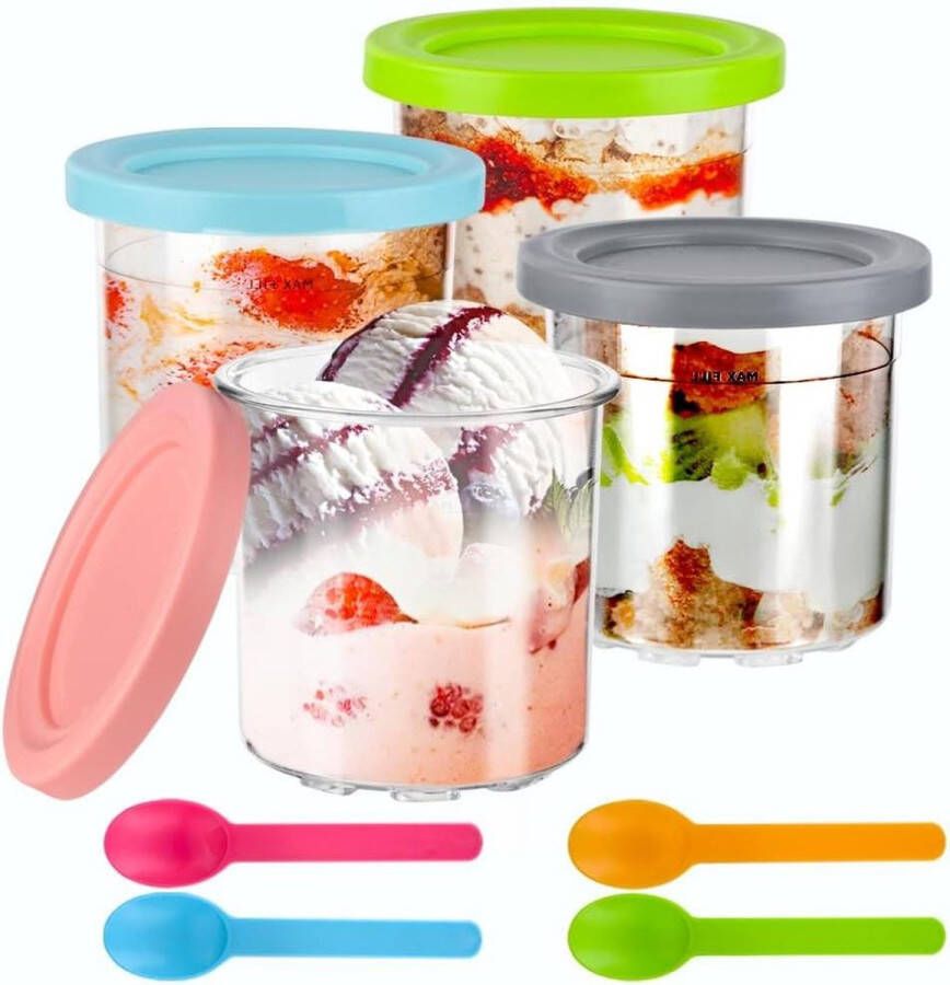 Set van 4 Creami containers voor de Ninja Creami ijsmachine 600 ml BPA-vrij vaatwasmachinebestendig accessoires voor NC301 NC300 NC299AMZ CN305A en CN301CO