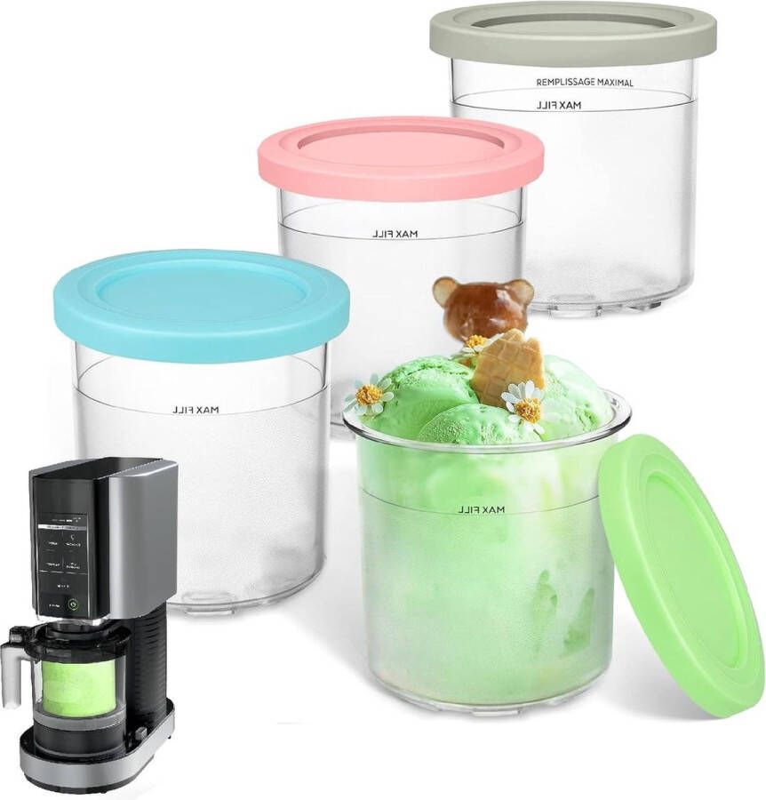 Set van 4 Creami containers voor Ninja NC299AMZ NC300s-serie romig ijsglas BPA-vrij