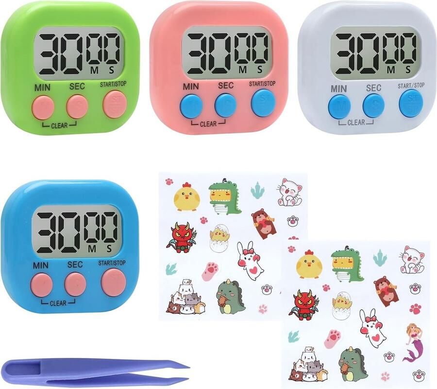 Set van 4 Digitale Keuken Timers Magnetische Timer met Display Stopwatch voor Koken Training en Studio Compact en Gebruiksvriendelijk