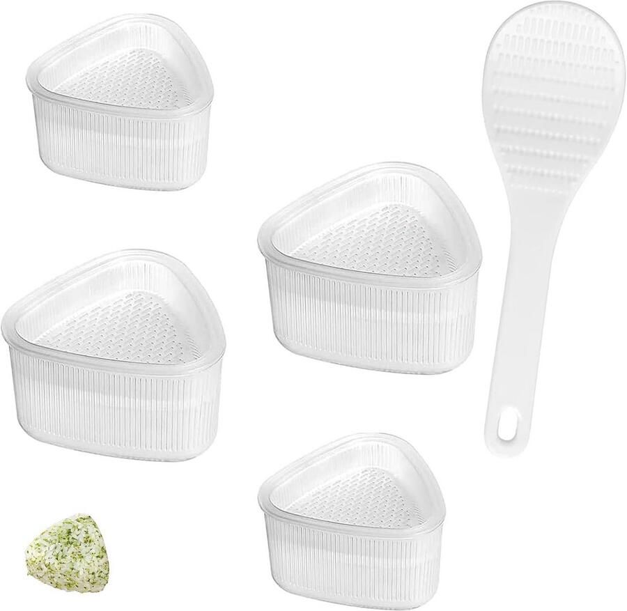 Set van 4 Driehoekige Rijstvormpjes voor Onigiri en Sushi Inclusief Rijstlepel