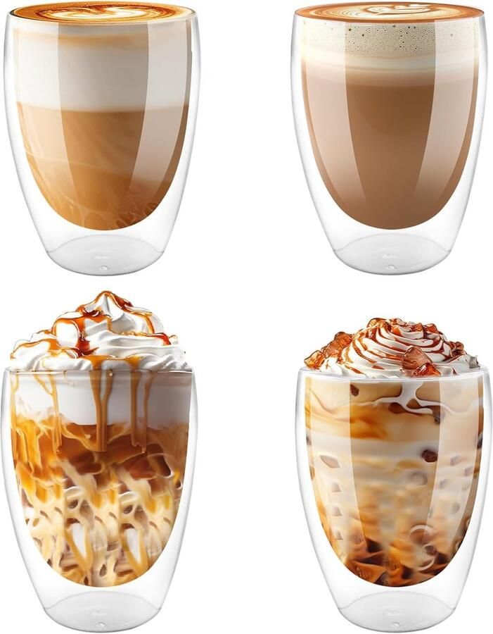 Set van 4 dubbelwandige 350 ml koffieglazen latte macchiato-glazen cappuccino-kopjes voor koffie ijs melk sap thee