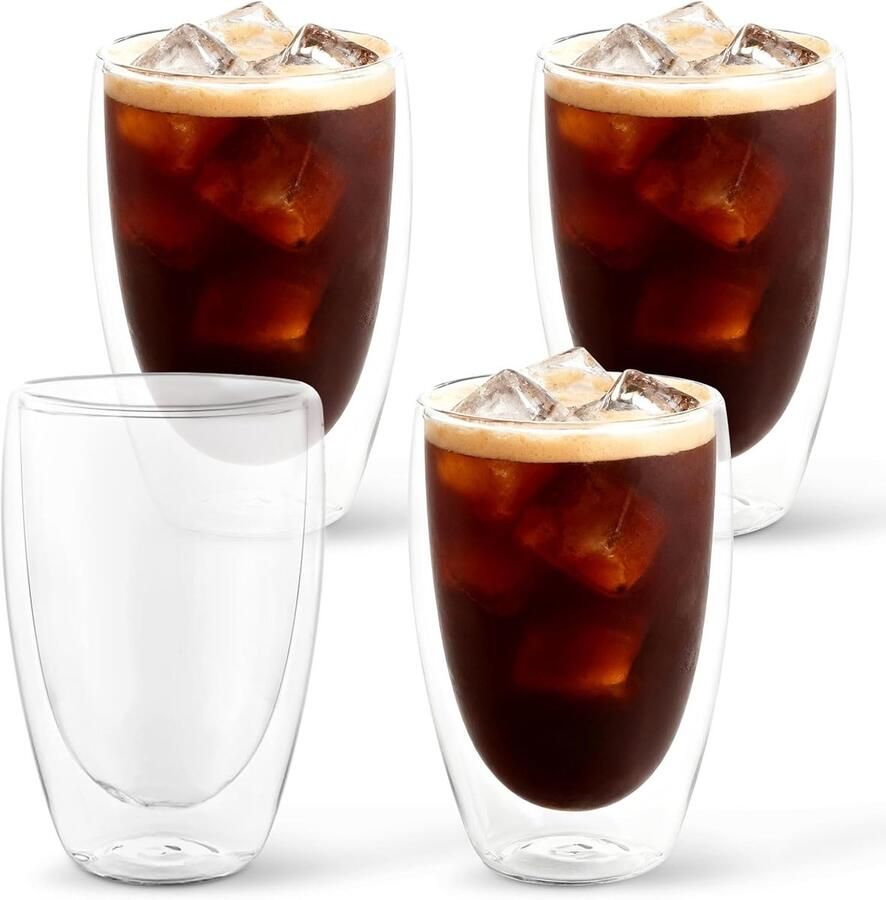 Set van 4 dubbelwandige latte macchiatglazen 450 ml borosilicaatglas koffiekopjes glas espressokopjes koffieglazen theeglazen ideaal voor ijskoffie matcha en koffie