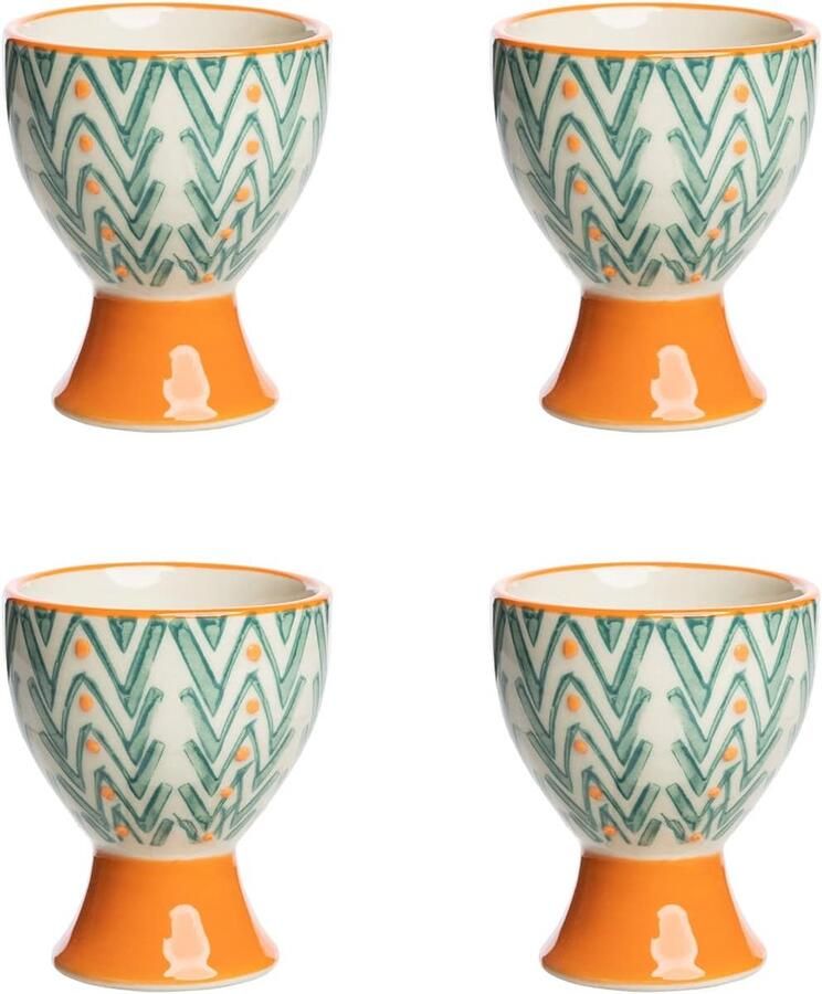 Set van 4 eierdopjes MIX'N'MATCH keramiek handgestempeld vaatwasmachinebestendig oranje 6 5 x 5 cm