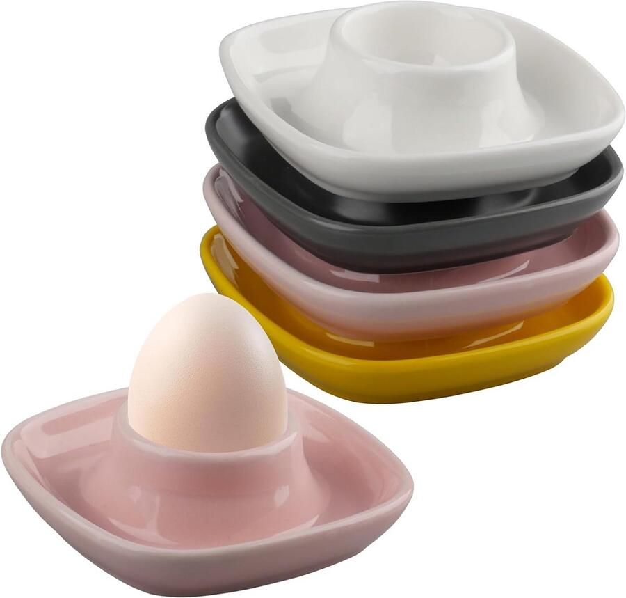 Set van 4 eierdopjes van porselein 10 x 10 x 2 cm Kleurrijk Eierhouders voor ontbijttafel Keuken en restaurant
