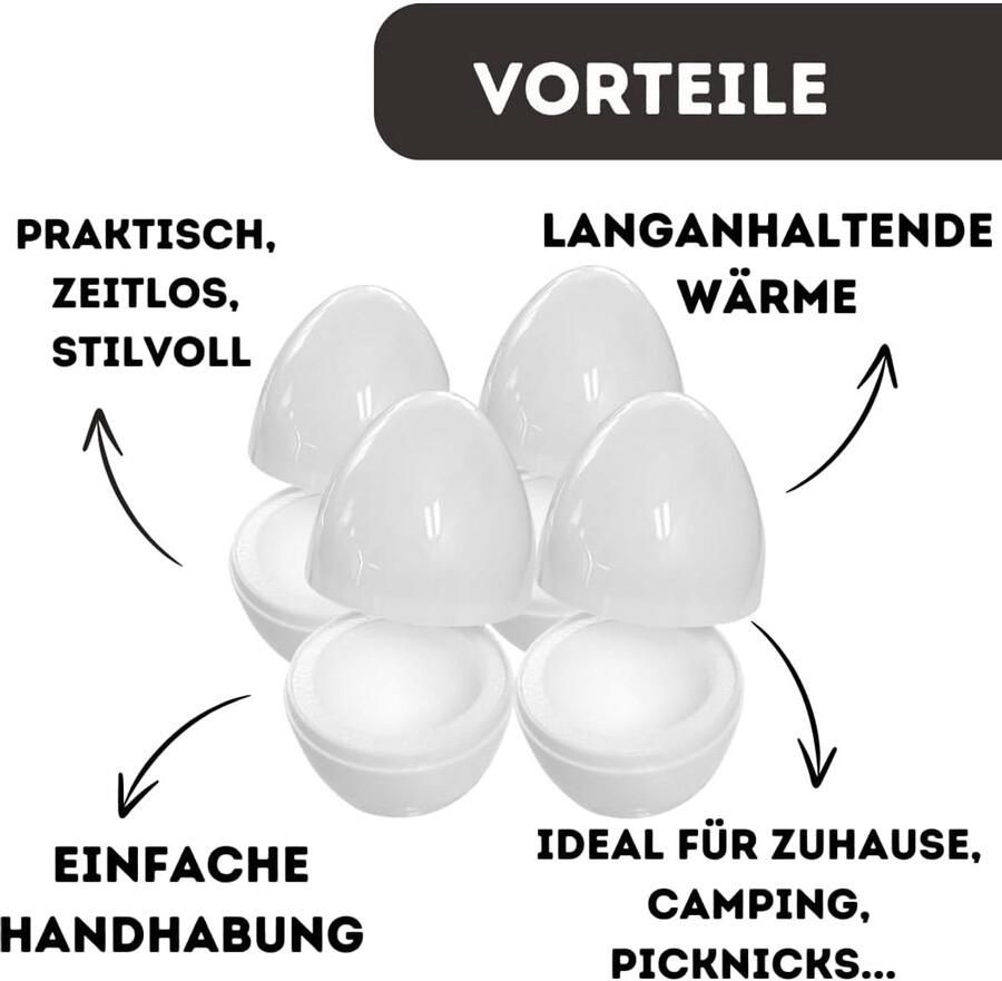 Set van 4 Eierwarmers Thermisch Isolerend voor Warm Ontbijt (Wit)