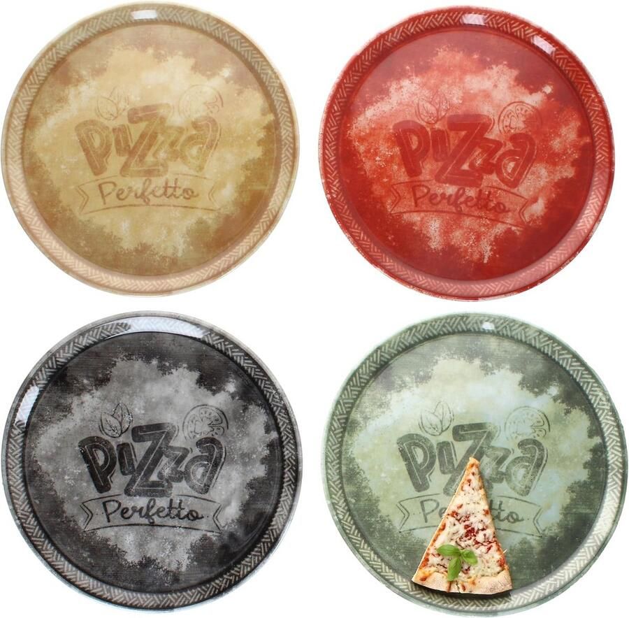 Set van 4 Grote Porseleinen Pizzaborden (Ø 31 5 cm) in Kleuren Ideaal voor Pizza en Flammkuchen