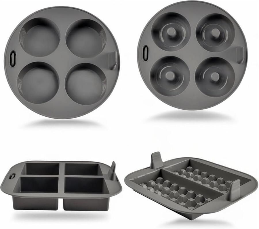 Set van 4 Herbruikbare Siliconen Bakvormen voor Heteluchtfriteuse – Antikleef Accessoires voor Donuts Brownies Muffins en Wafels