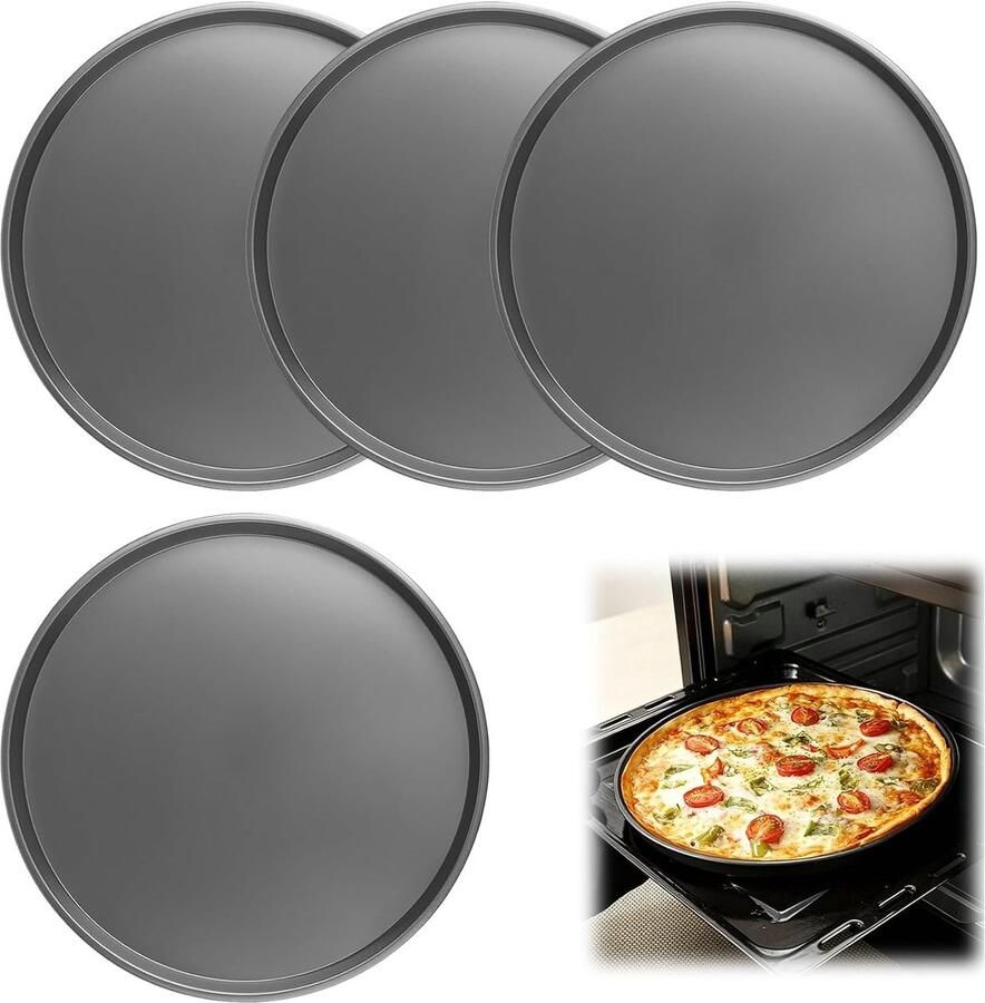 Set van 4 hittebestendige pizzaplaten van 28 cm Ronde bakplaten voor pizzaoven tot 230 graden ideaal voor thuisgebruik en perfect voor knapperige pizza's