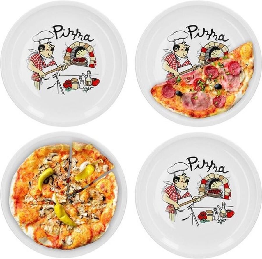 Set van 4 Italiaanse Pizzaborden XL Porselein Magnetronbestendig Vaatwasmachinebestendig Stapelbaar Perfect voor Pizza en Pasta